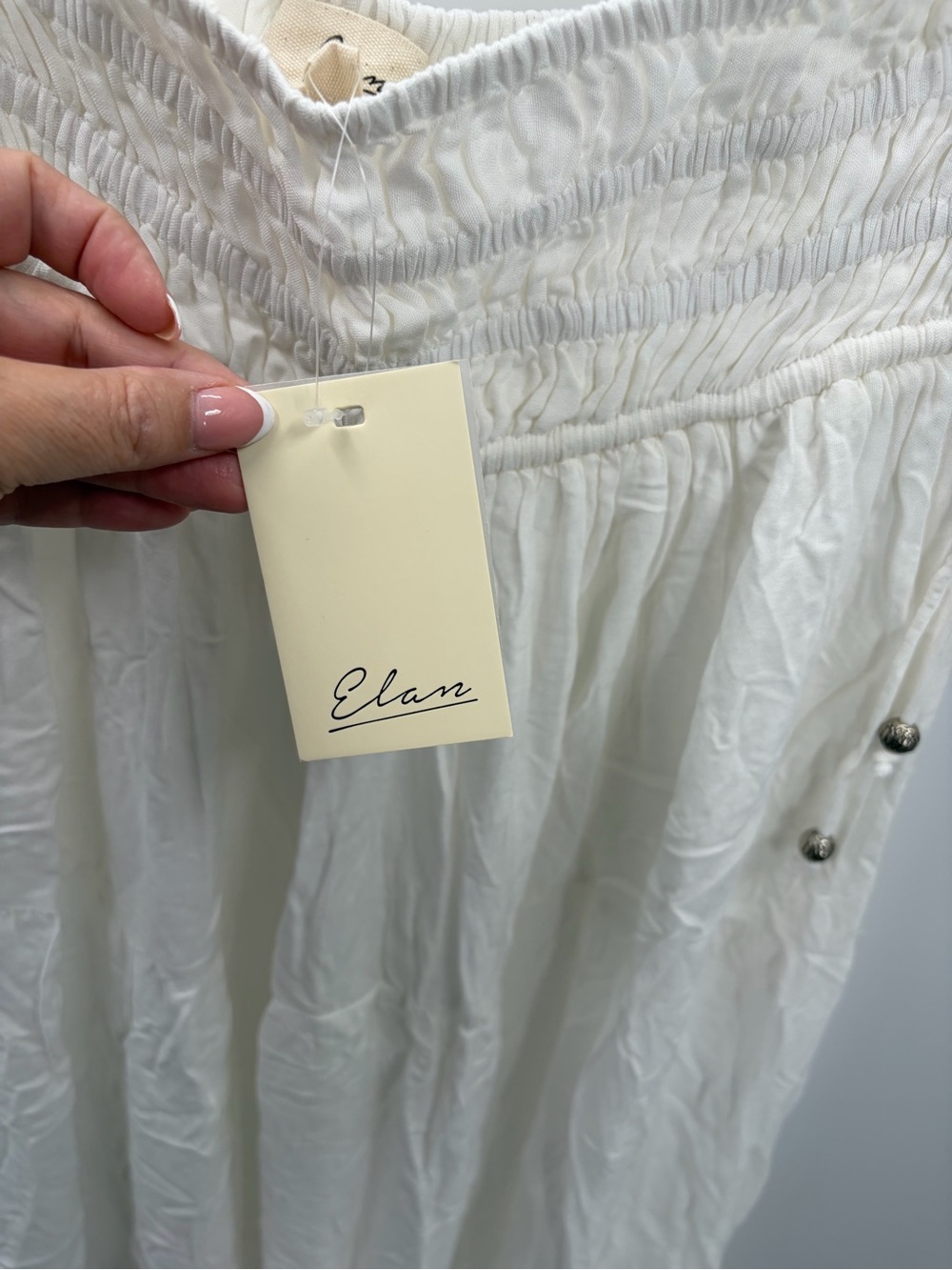 NWT Elan White Smocked Cover-Up Maxi Skirt Dress L - Picture 6 of 10